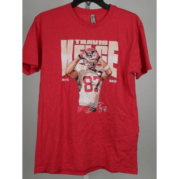 500 Level Officially Licensed Travis Kelce Heart Kansas City Chiefs T-Shirt Red - Picture 2 of 8